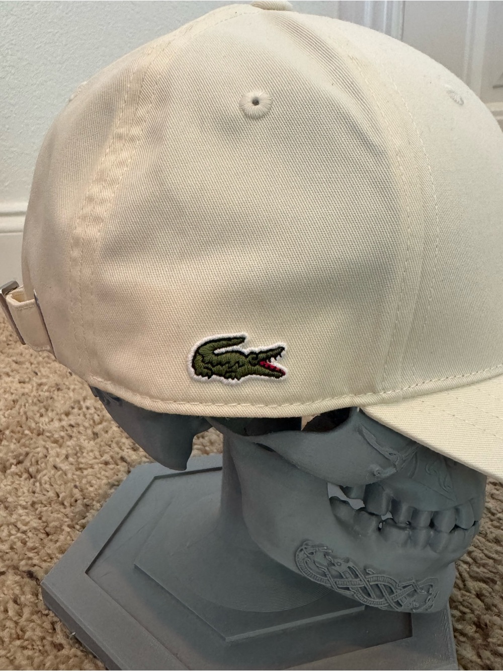 Lacoste Cream Adjustable Twill Baseball Cap with Green Tennis Crest - Picture 6 of 7